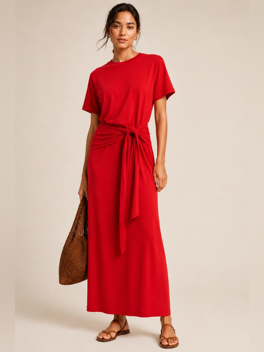 J Crew 75 Spring Street Cashmere Edit Maxi Wrap Short Sleeve Dress Cherry Red XS